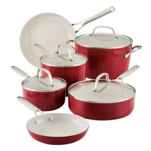 10pc Hard Anodized Ceramic Nonstick Cookware Set, Empire Red