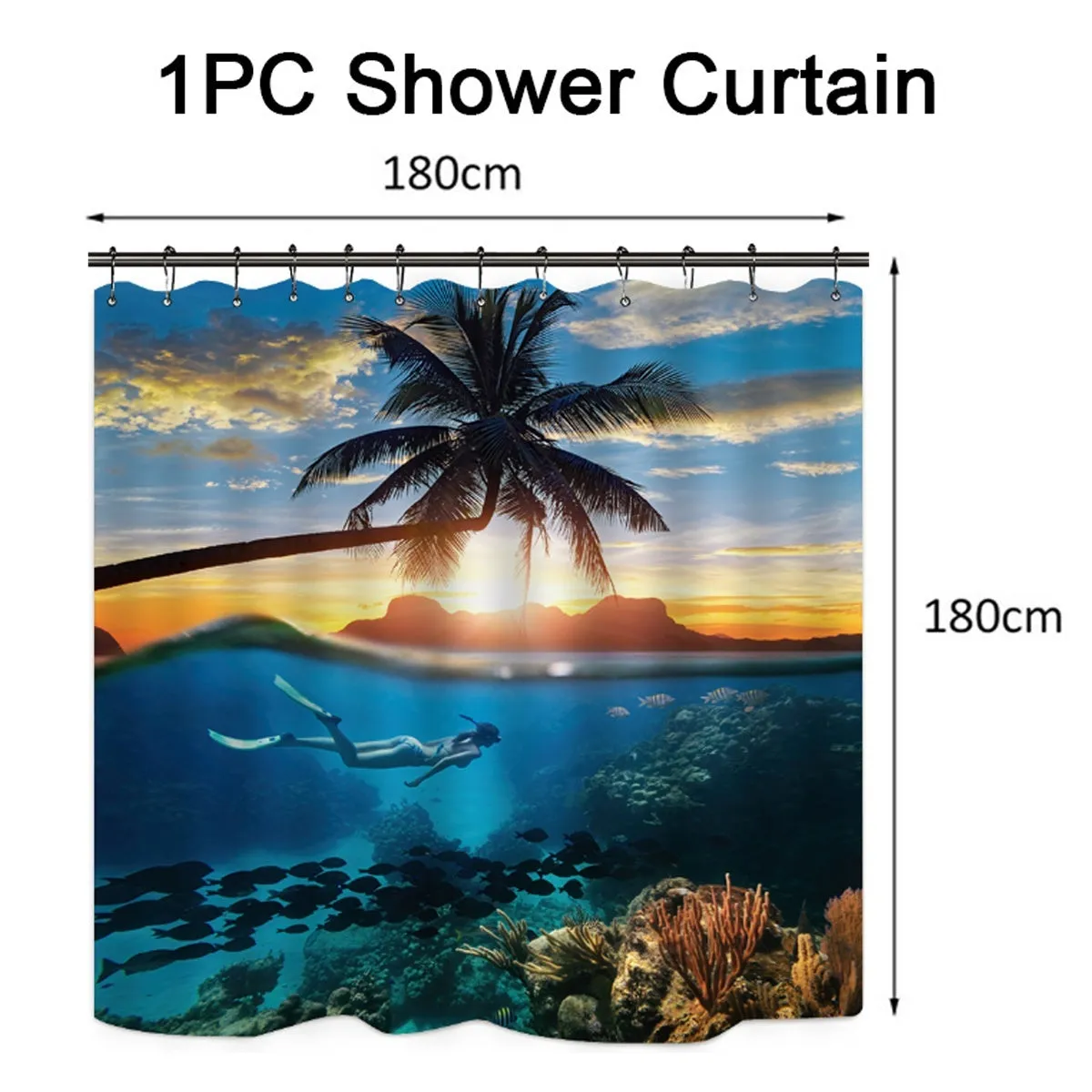 1/3/4 Pcs Personalized Sunset Scenery Ocean Diving Scenery Bathroom Shower Curtain Waterproof Shower Curtain Non-slip Mats Bath Carpets Toilet Seat Cover Floor Mat Bathroom Decor