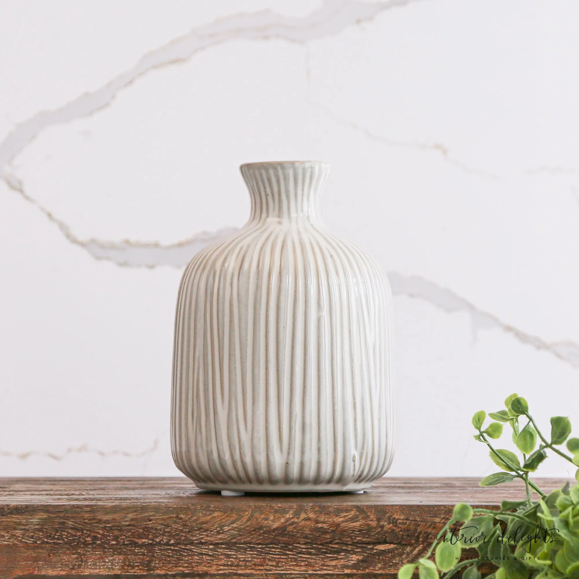 6” White Lined Vase
