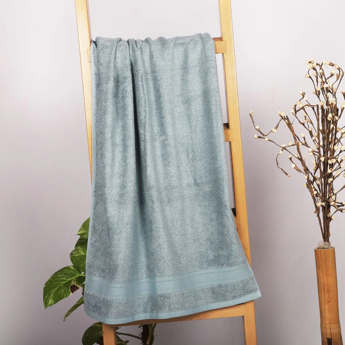 Bamboo Bath Towel | Gentle on Skin | 600 GSM | Beige & Turquoise | Set Of 2