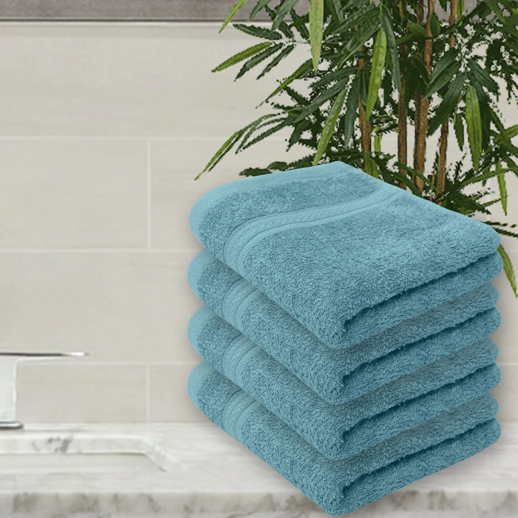 Bamboo Face Towel | Gentle on Skin | Super Absorbent | Teal Blue Set of 2