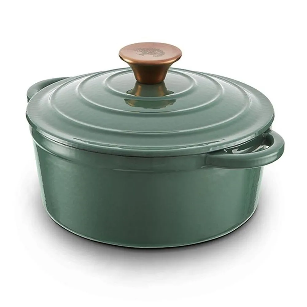 Barbary & Oak Foundry 20cm Round Verdigris Green Cast Iron Casserole Dish