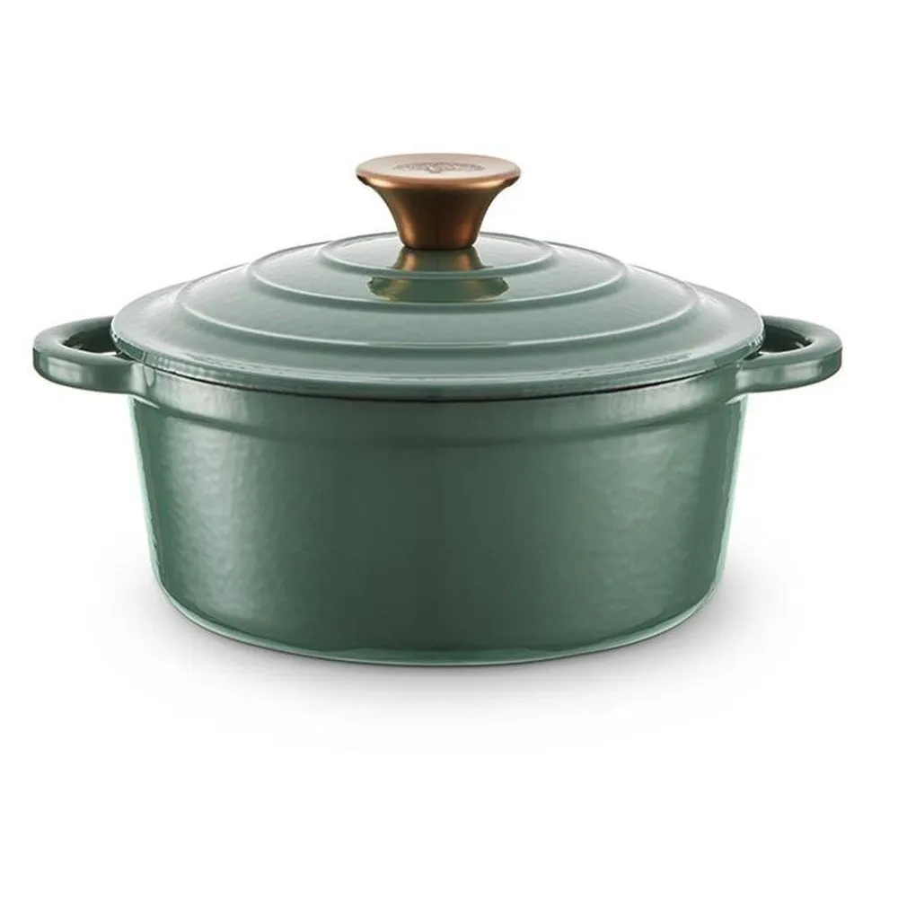 Barbary & Oak Foundry 20cm Round Verdigris Green Cast Iron Casserole Dish