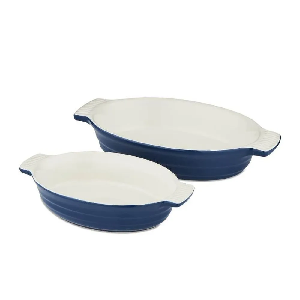 Barbary & Oak Set of 2 Limoges Blue Oval Oven Dishes
