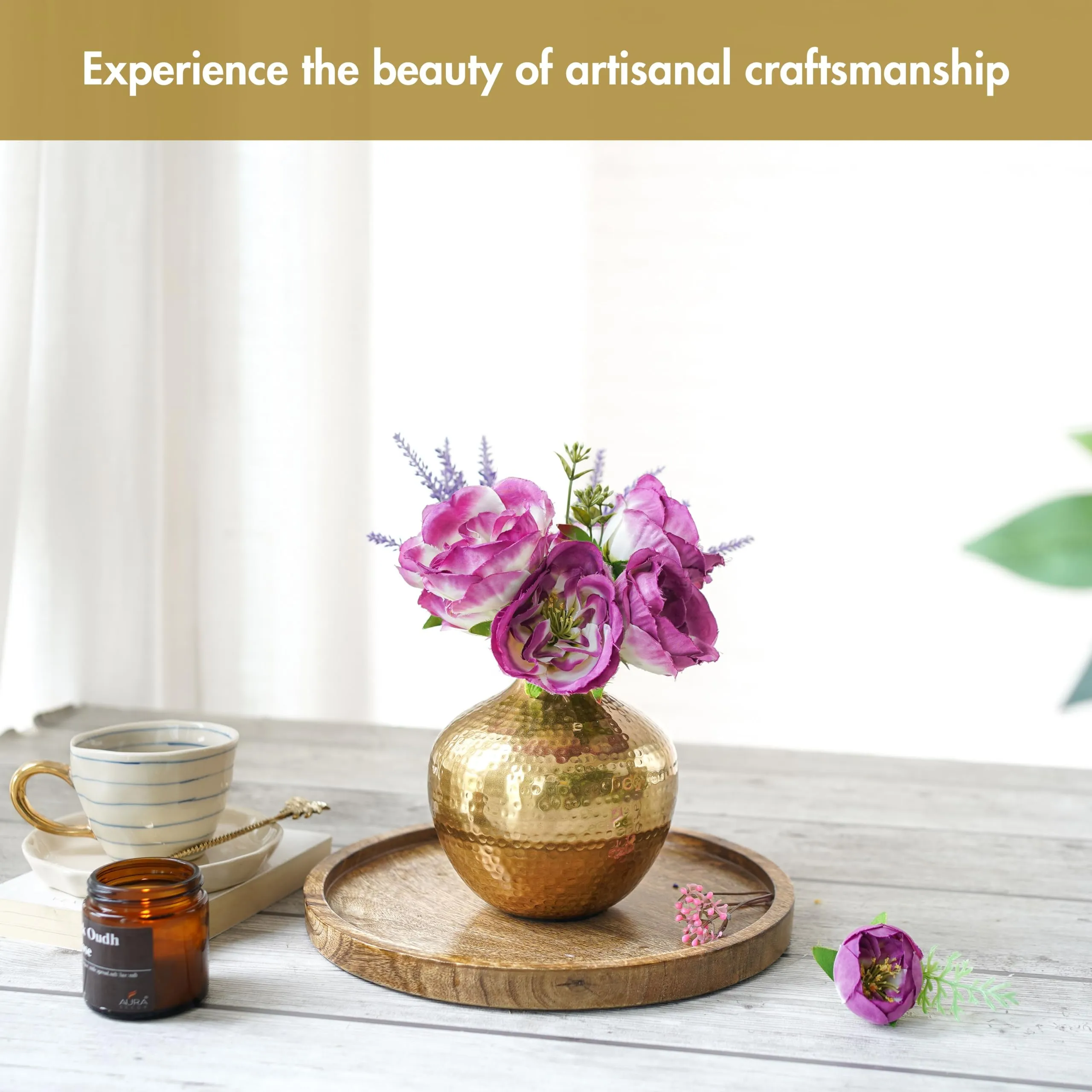 Behoma Metal Flower Vase for Home Decor | Table Decorative Item for Bedroom Living Room Office | Best Gift for Wedding Festivals Birthday | Golden Small 1PC (Flower not Included)