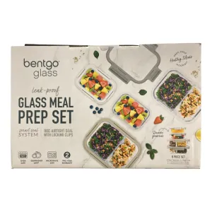 Bentgo 8-Piece Leak-Proof Glass Meal Prep Set, White Stone