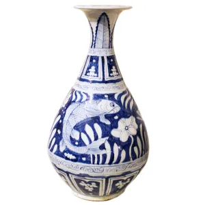 Blue And White Fish Motif Tapered Vase