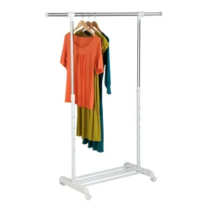 Chrome/White Adjustable Rolling Clothes Rack