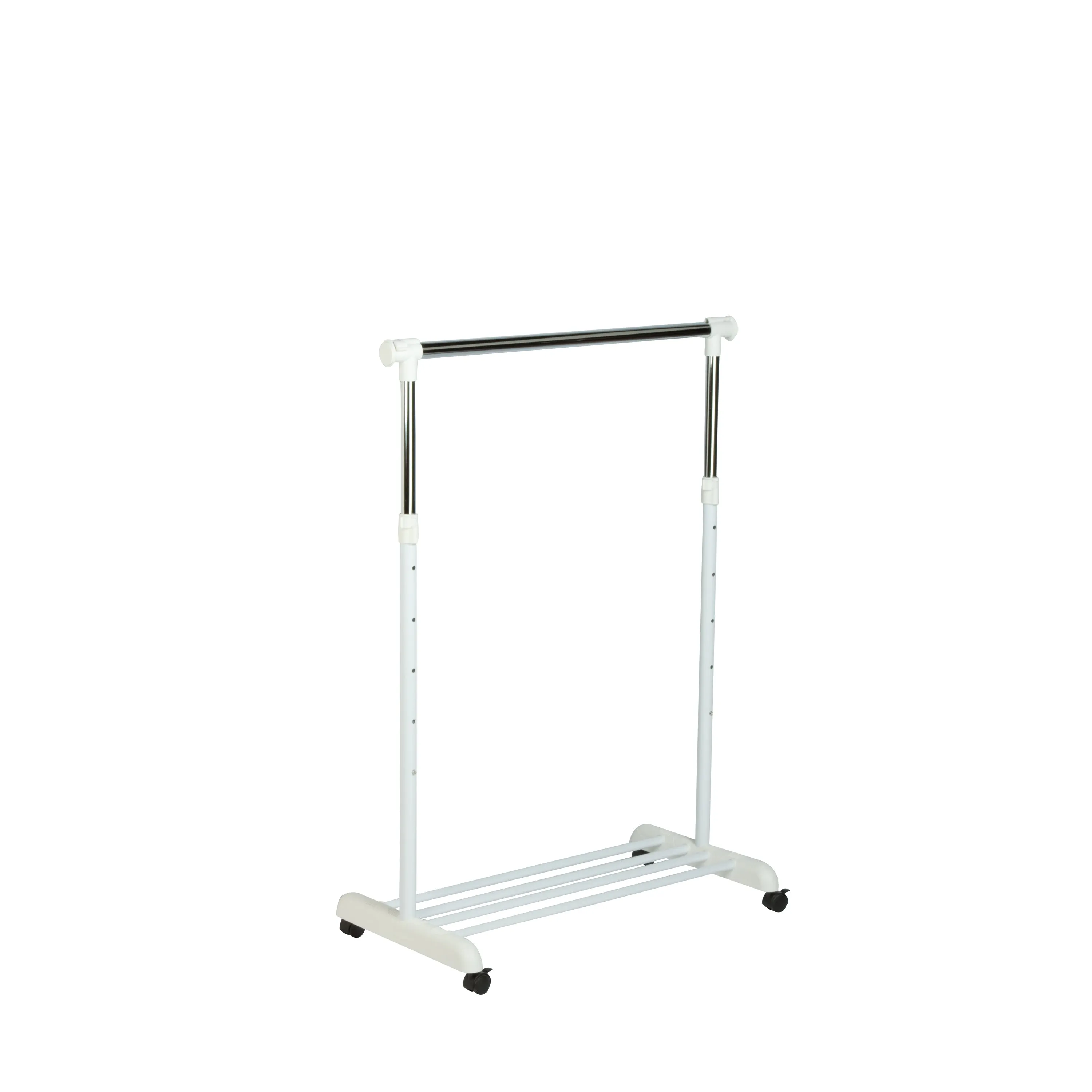 Chrome/White Adjustable Rolling Clothes Rack