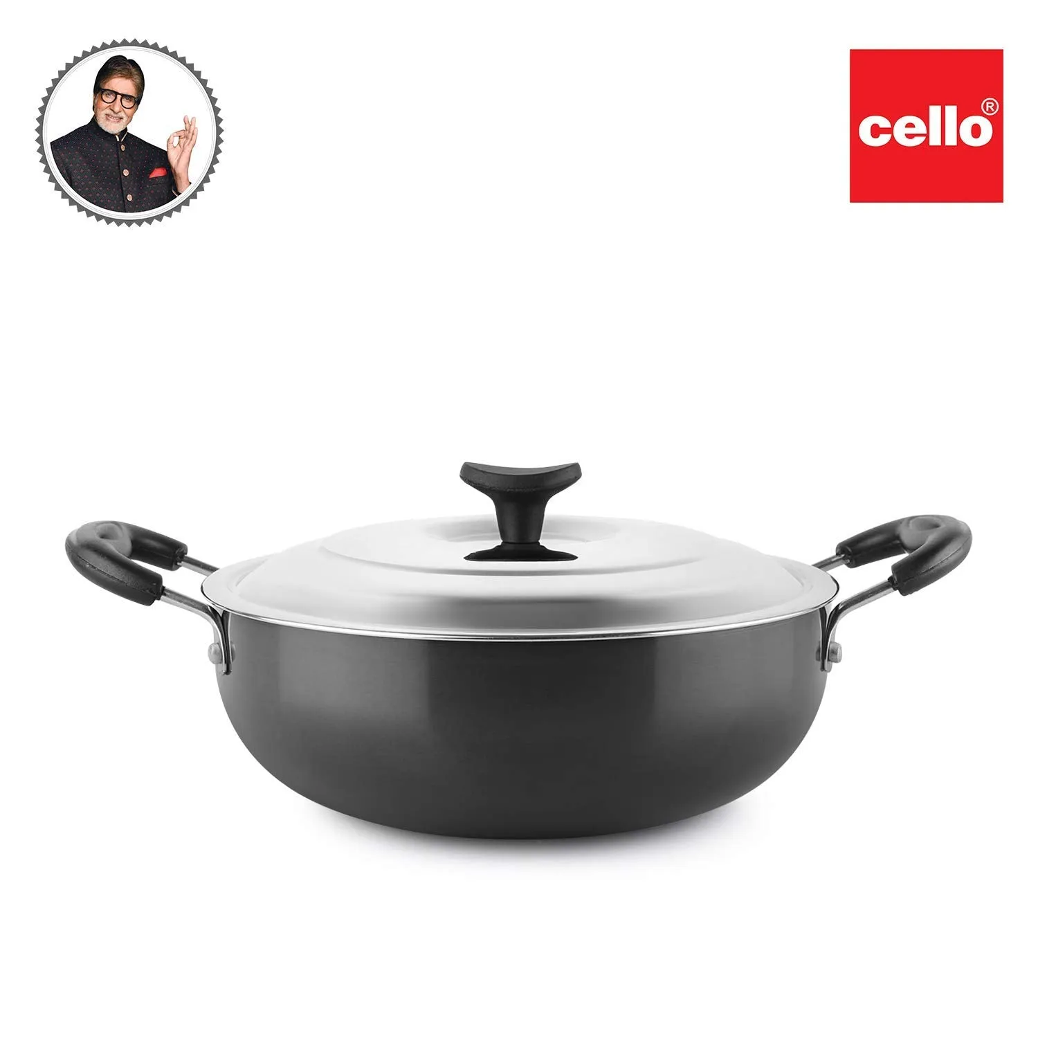 Classy Hard Anodised Kadhai with Lid, 2.5 Litres, Gas Stove Compatible