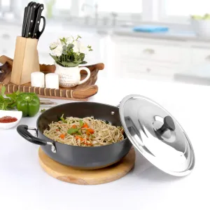 Classy Hard Anodised Kadhai with Lid, 2.5 Litres, Gas Stove Compatible