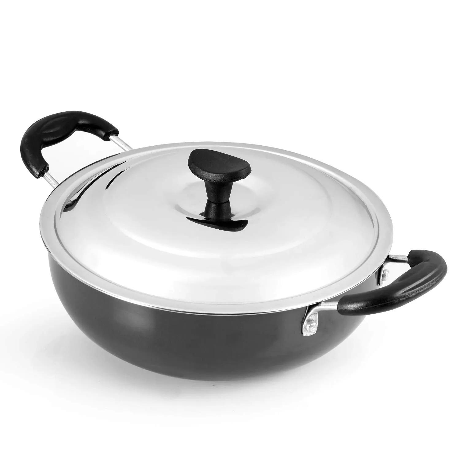 Classy Hard Anodised Kadhai with Lid, 2.5 Litres, Gas Stove Compatible
