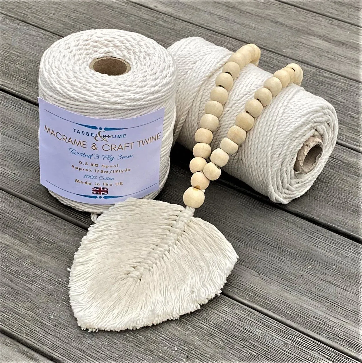 Decorative Macramé Feather Garland Tassel -Natural Cotton Leaf Wooden Bead Curtain Tieback Wall Hanging 35cm