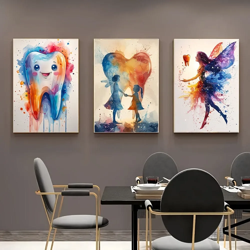 Dentist 3 Pieces Frameless Vibrant Tooth Canvas