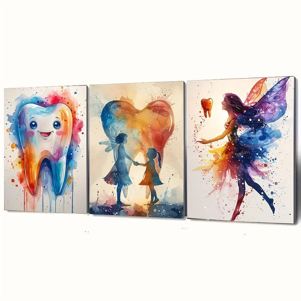 Dentist 3 Pieces Frameless Vibrant Tooth Canvas