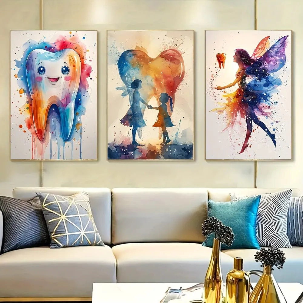 Dentist 3 Pieces Frameless Vibrant Tooth Canvas