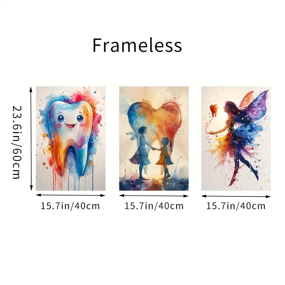 Dentist 3 Pieces Frameless Vibrant Tooth Canvas