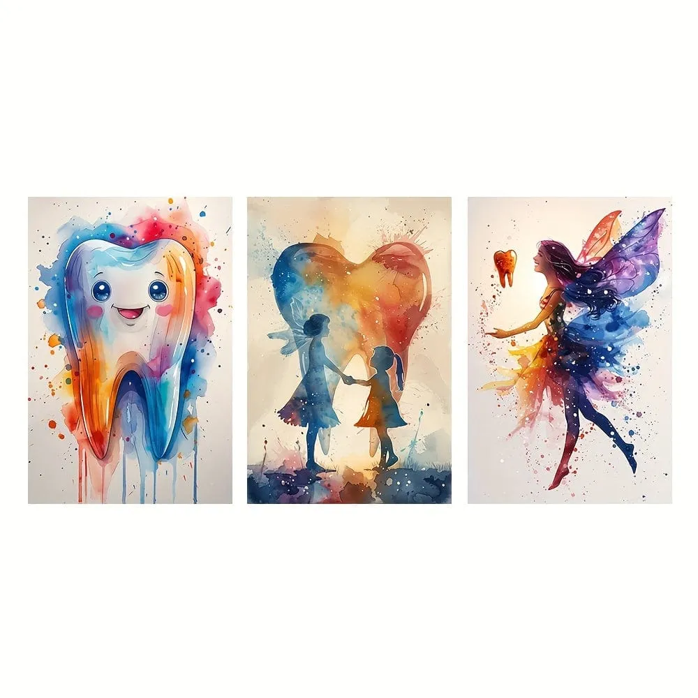 Dentist 3 Pieces Frameless Vibrant Tooth Canvas
