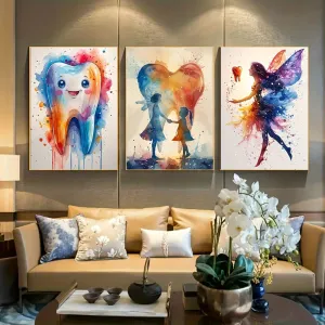 Dentist 3 Pieces Frameless Vibrant Tooth Canvas
