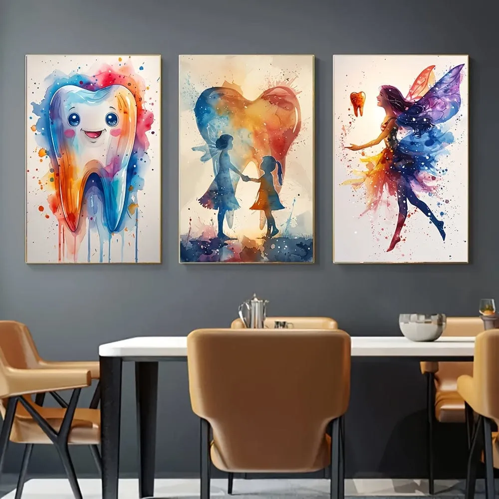 Dentist 3 Pieces Frameless Vibrant Tooth Canvas
