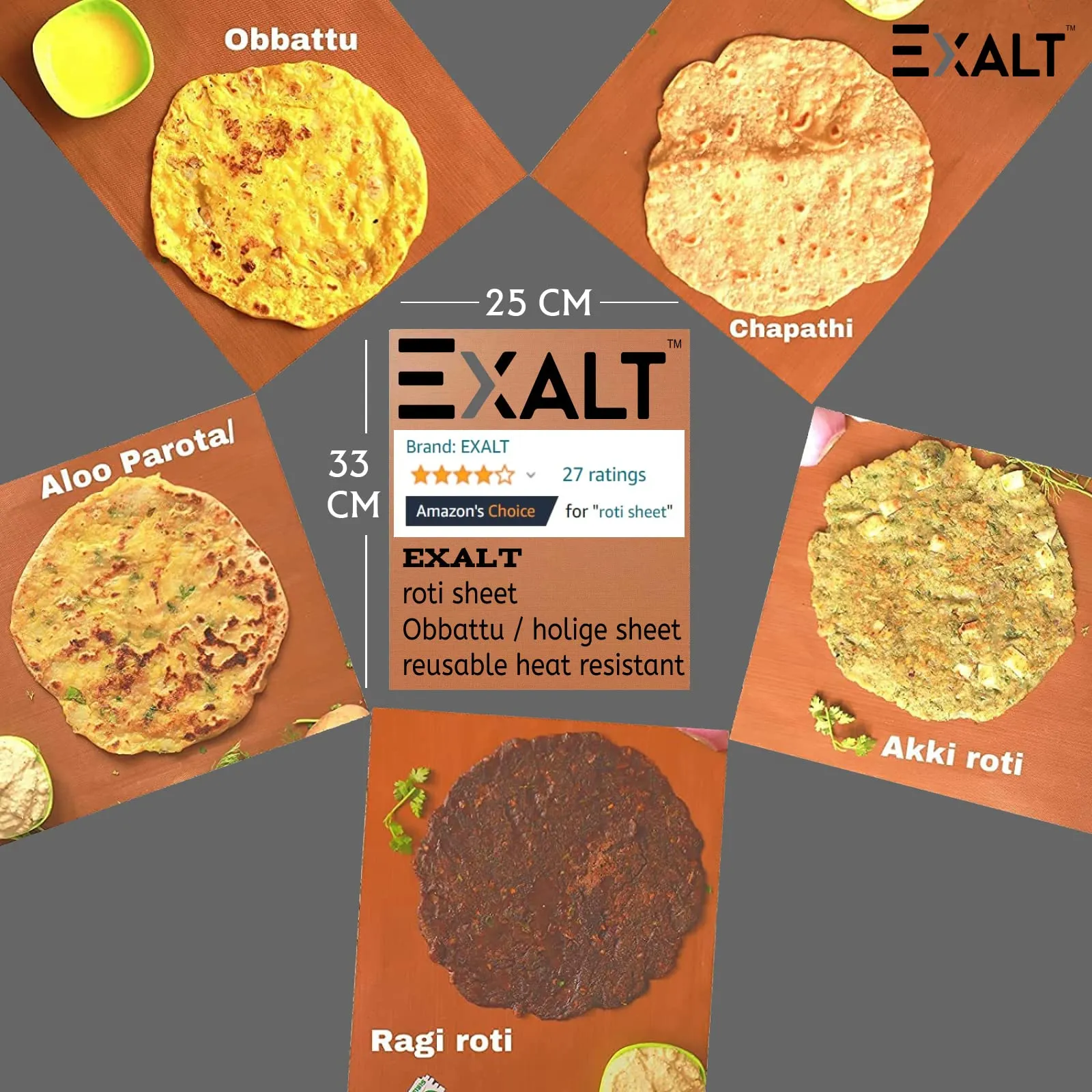 EXALT Silicone Baking Mat Roti Making Sheet Obbattu Sheet Holige Sheet Reusable Heat Resistant Baking Mat Chappathi Puran Poli Rolling Mat - Pack of 2