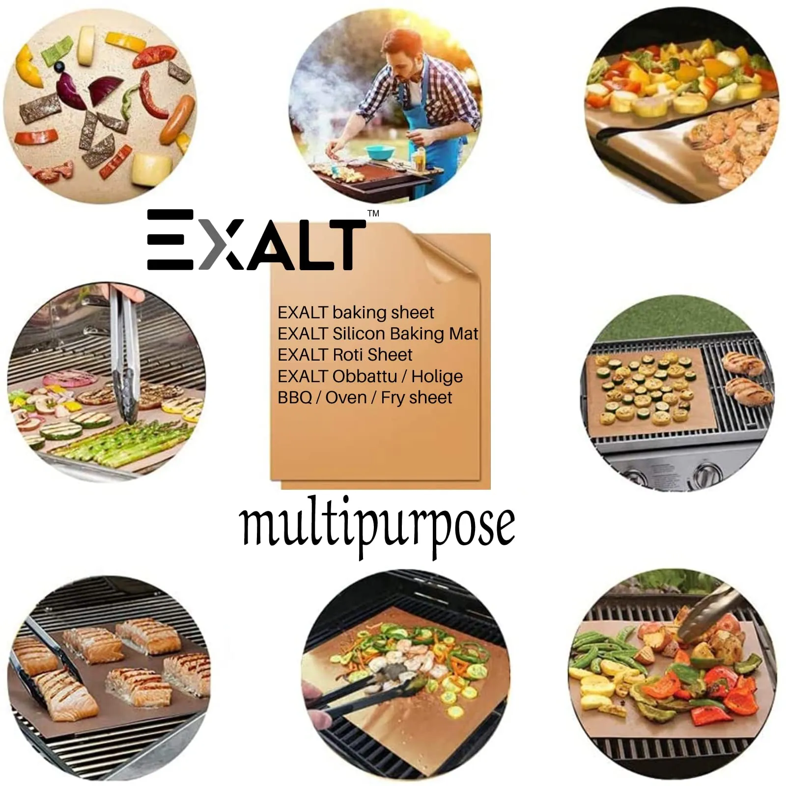EXALT Silicone Baking Mat Roti Making Sheet Obbattu Sheet Holige Sheet Reusable Heat Resistant Baking Mat Chappathi Puran Poli Rolling Mat - Pack of 2