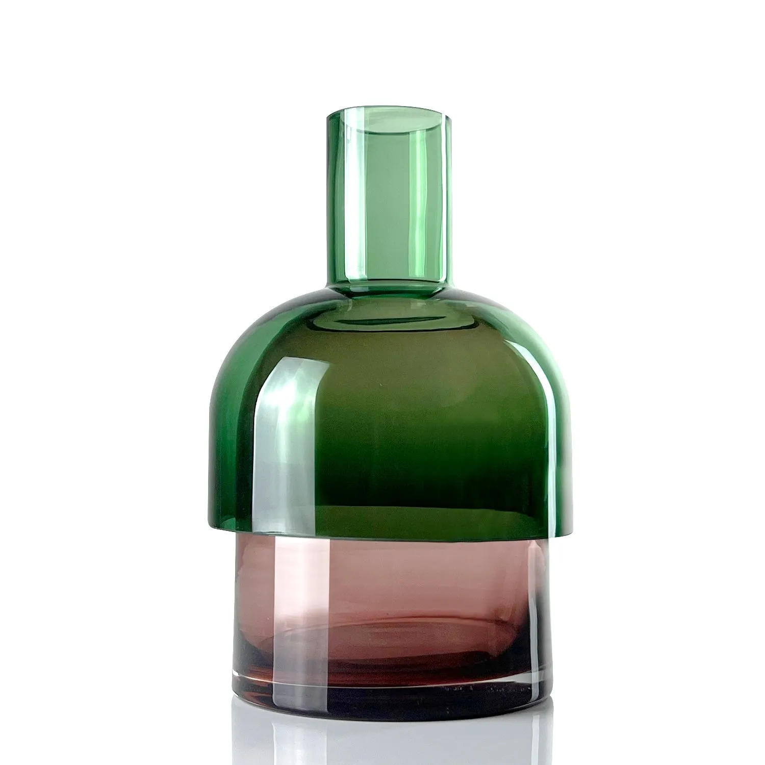 Flip Vase Medium Green and Pink - Vase - Reversible - Soda Lime Glass - Dual Sided - Floral