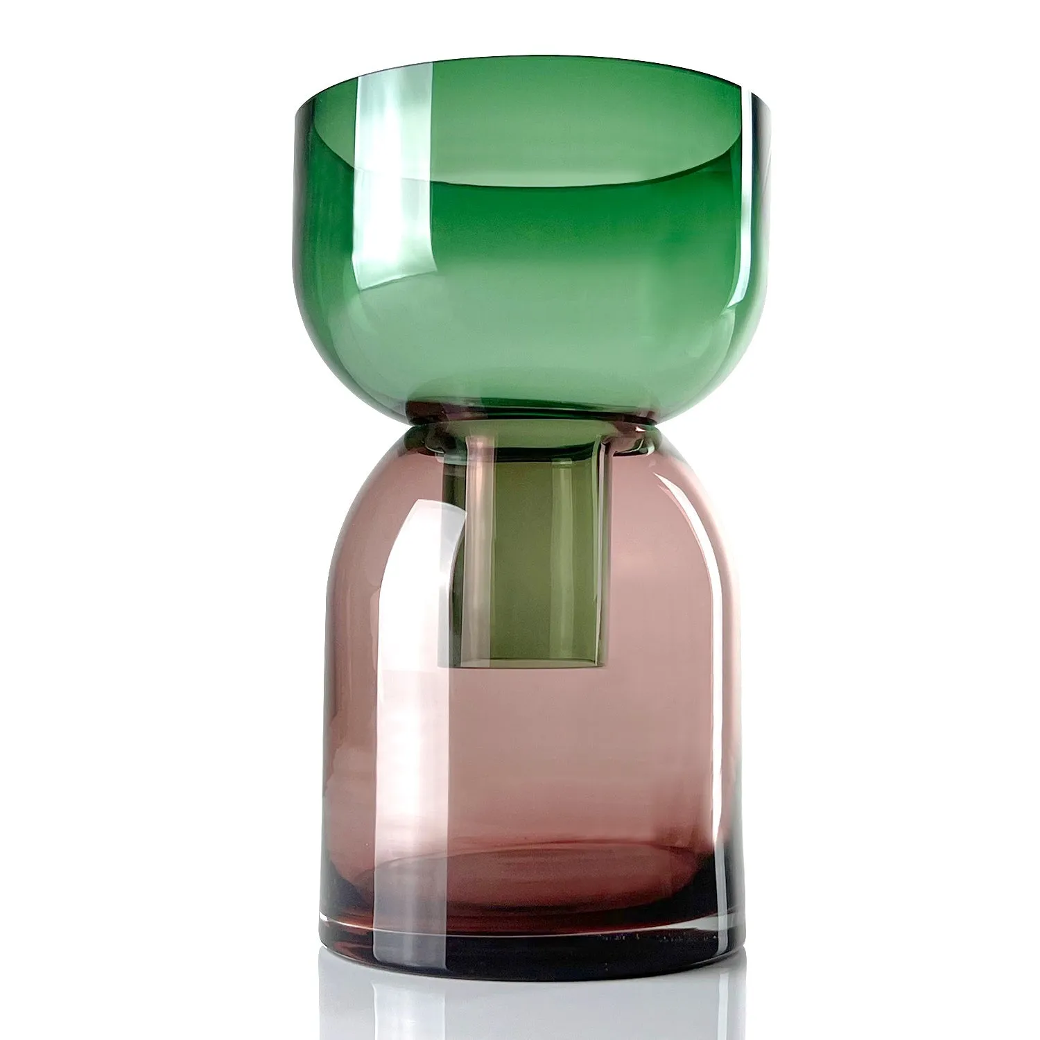 Flip Vase Medium Green and Pink - Vase - Reversible - Soda Lime Glass - Dual Sided - Floral