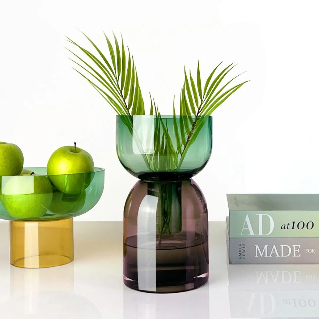 Flip Vase Medium Green and Pink - Vase - Reversible - Soda Lime Glass - Dual Sided - Floral