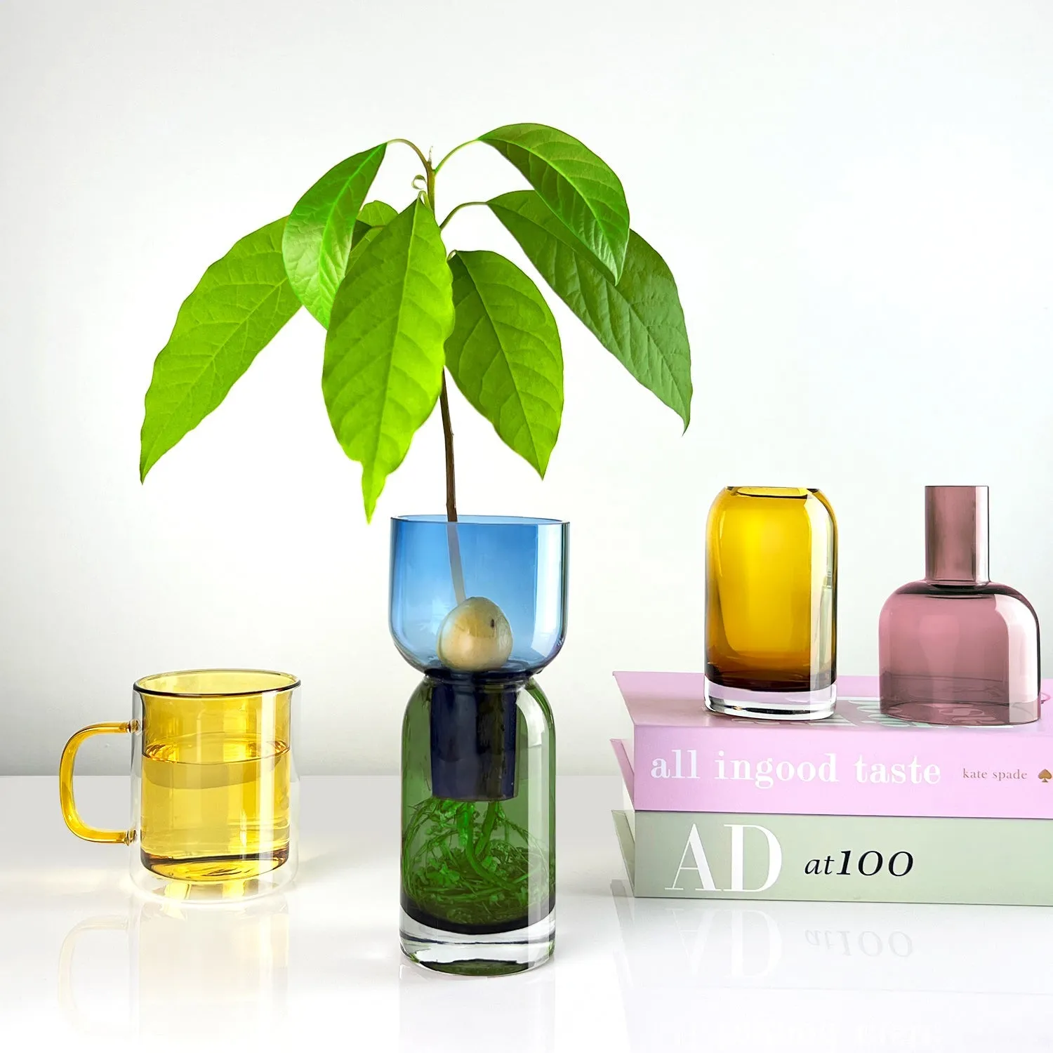 Flip Vase Small SET - Blue and Green / Yellow and Pink - Vase - Reversible - Soda Lime Glass - Dual Sided - Floral