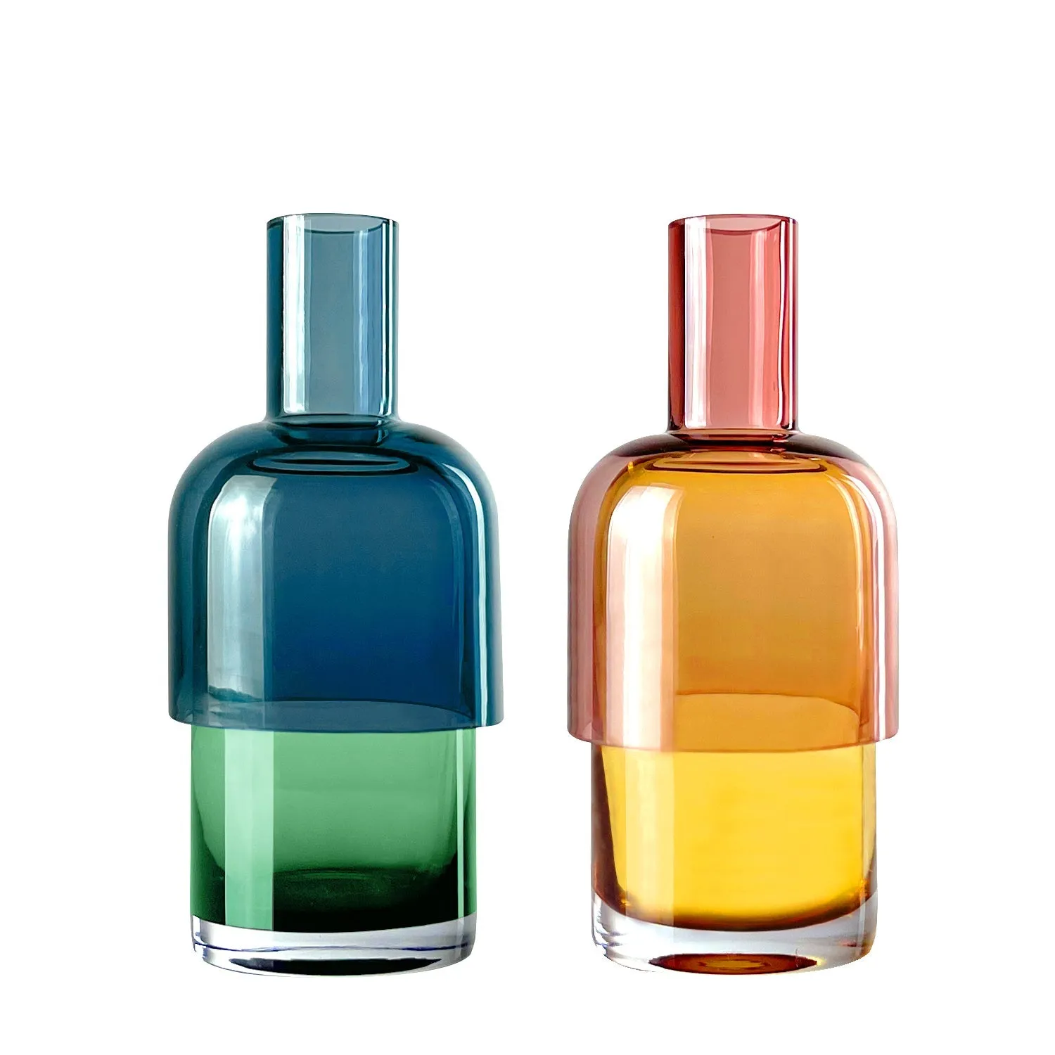 Flip Vase Small SET - Blue and Green / Yellow and Pink - Vase - Reversible - Soda Lime Glass - Dual Sided - Floral