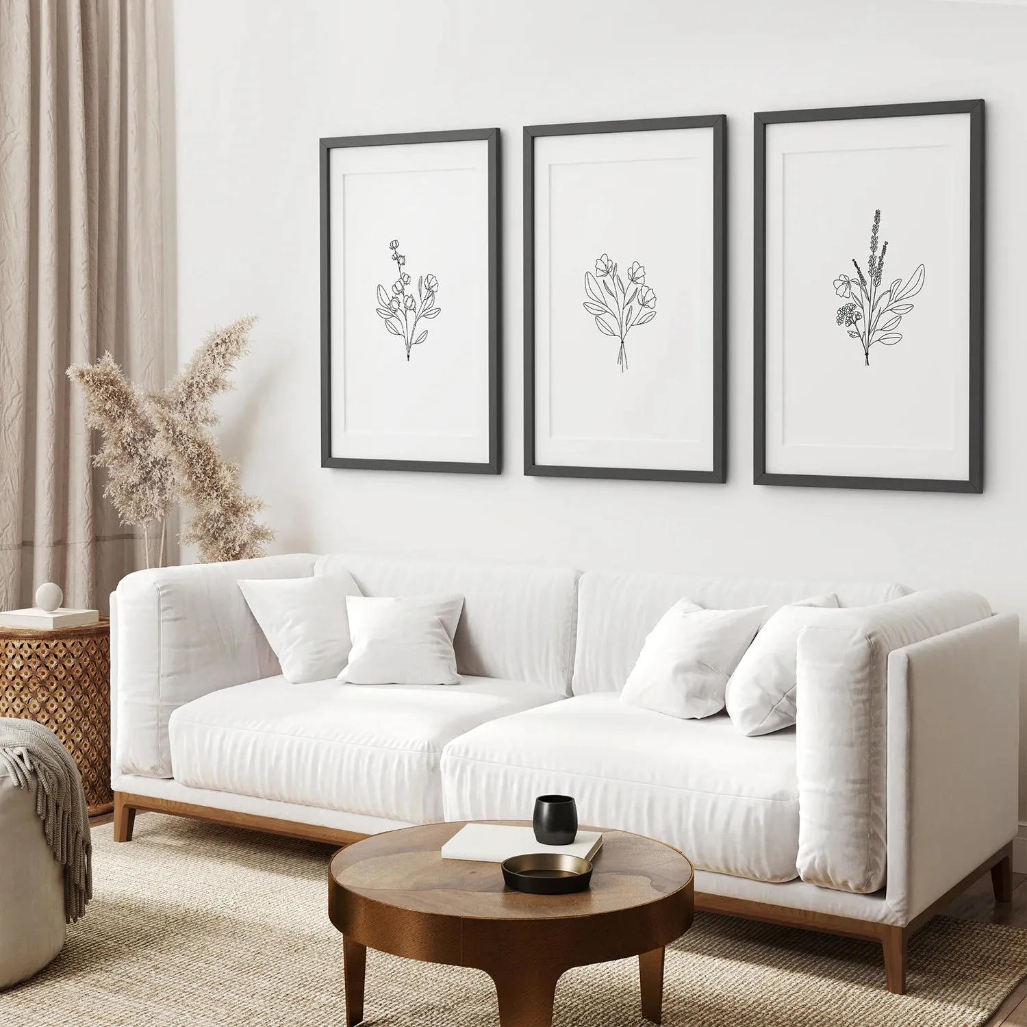 Flower Line Art Set of 3 Prints - Botanical Wall Décor