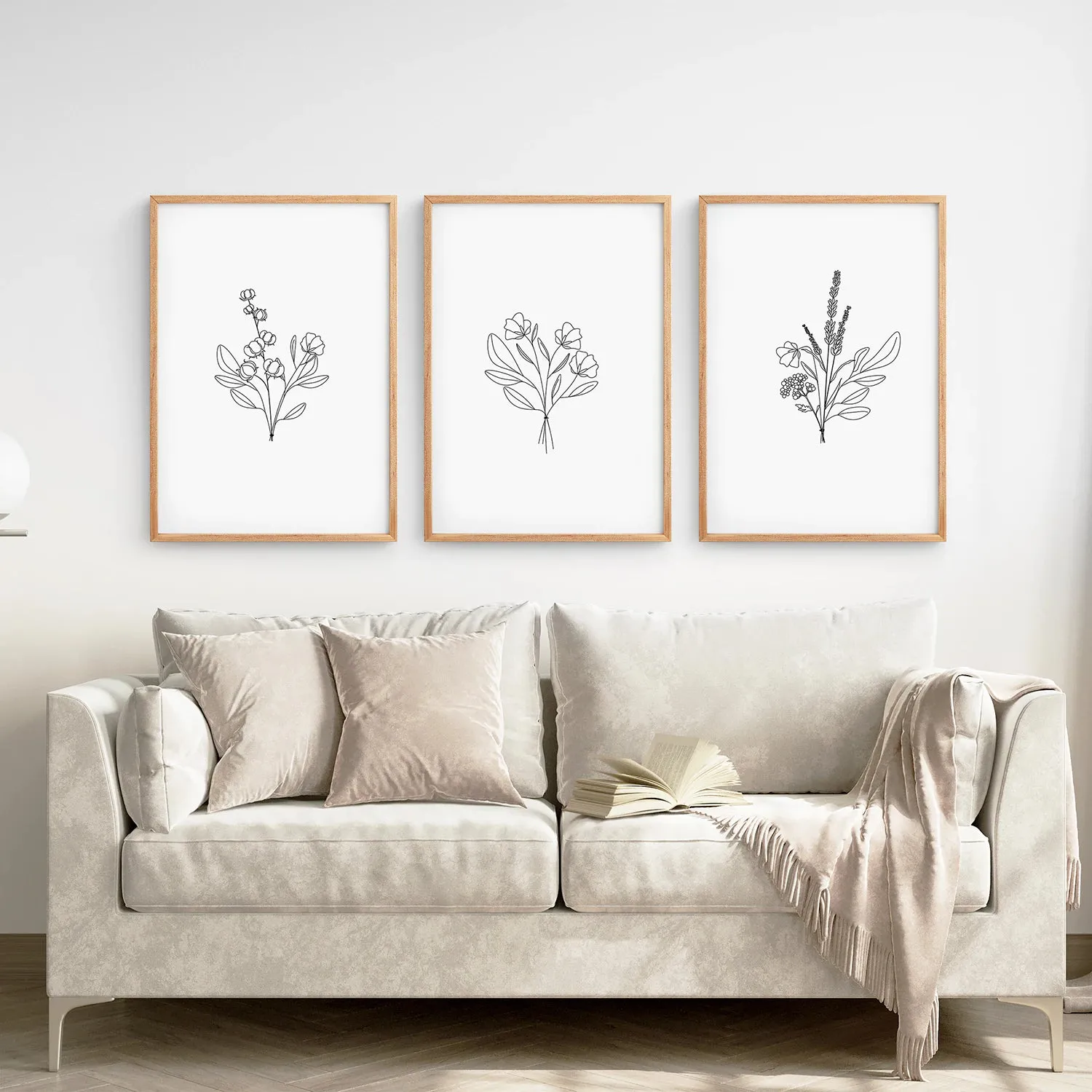 Flower Line Art Set of 3 Prints - Botanical Wall Décor