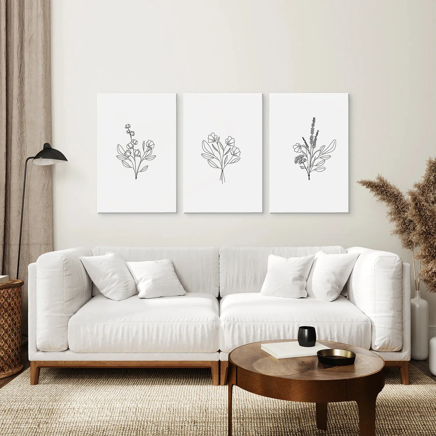 Flower Line Art Set of 3 Prints - Botanical Wall Décor