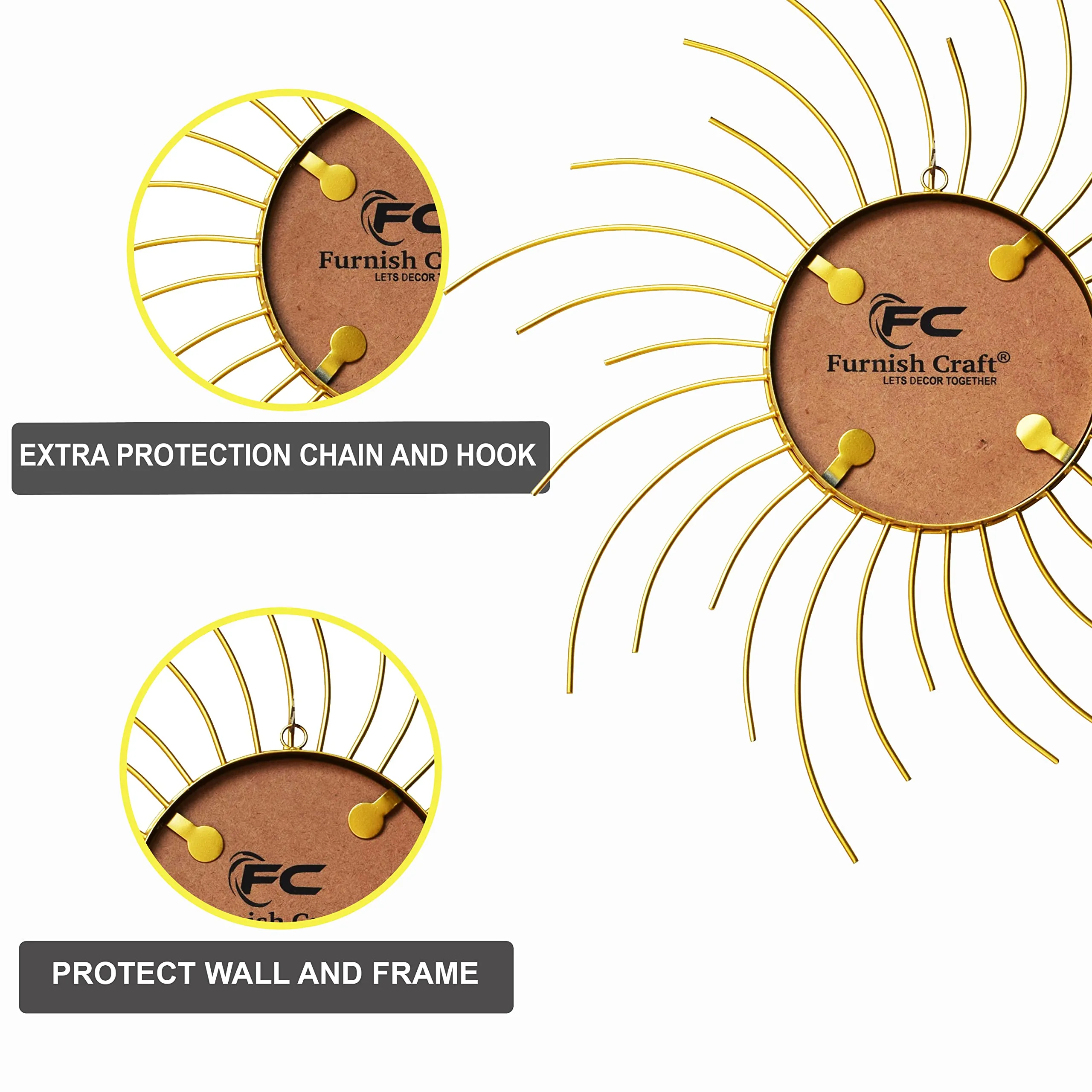 Furnish Craft Round Glass Steel Wall Mirror (34 x 34 inch, Gold), Framed