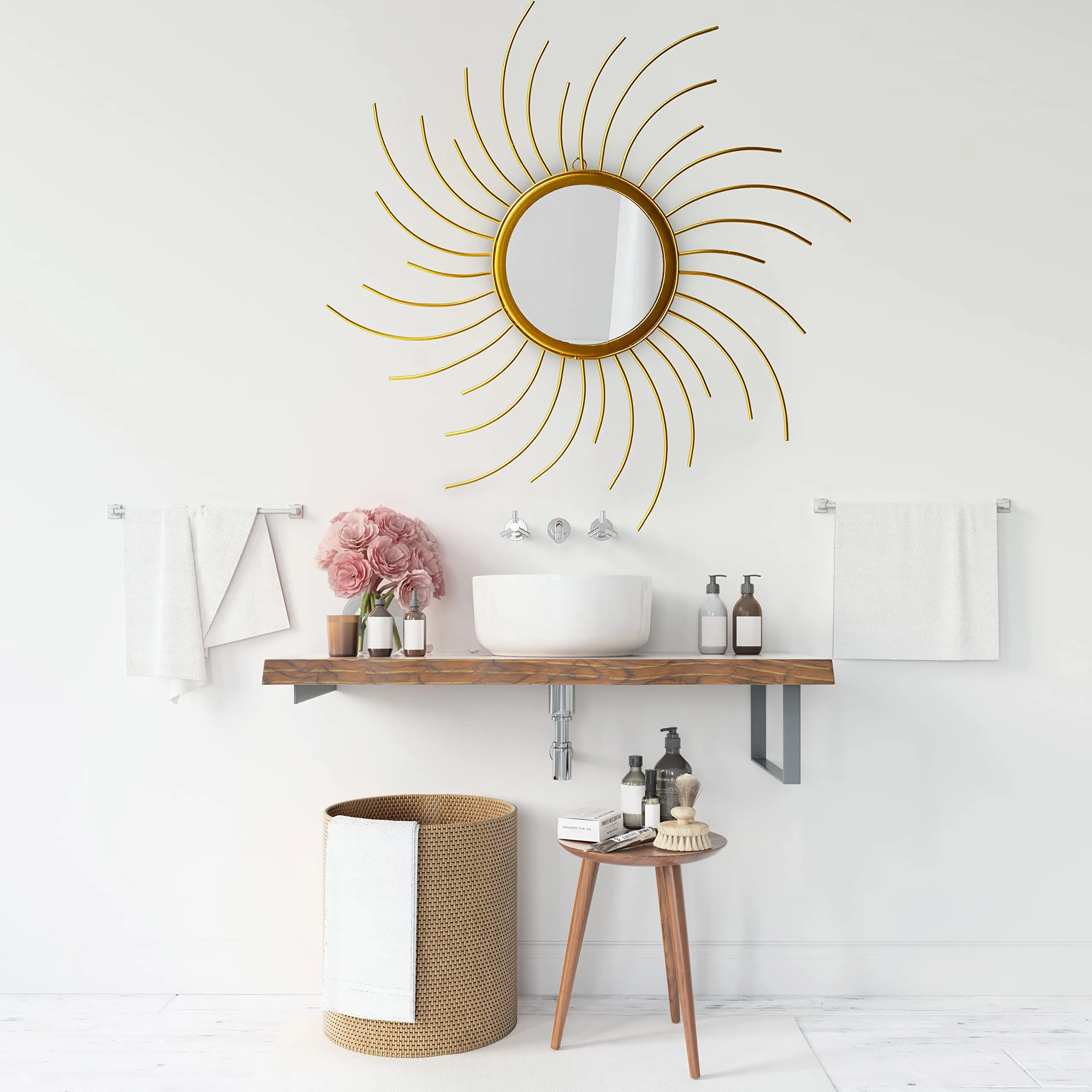Furnish Craft Round Glass Steel Wall Mirror (34 x 34 inch, Gold), Framed