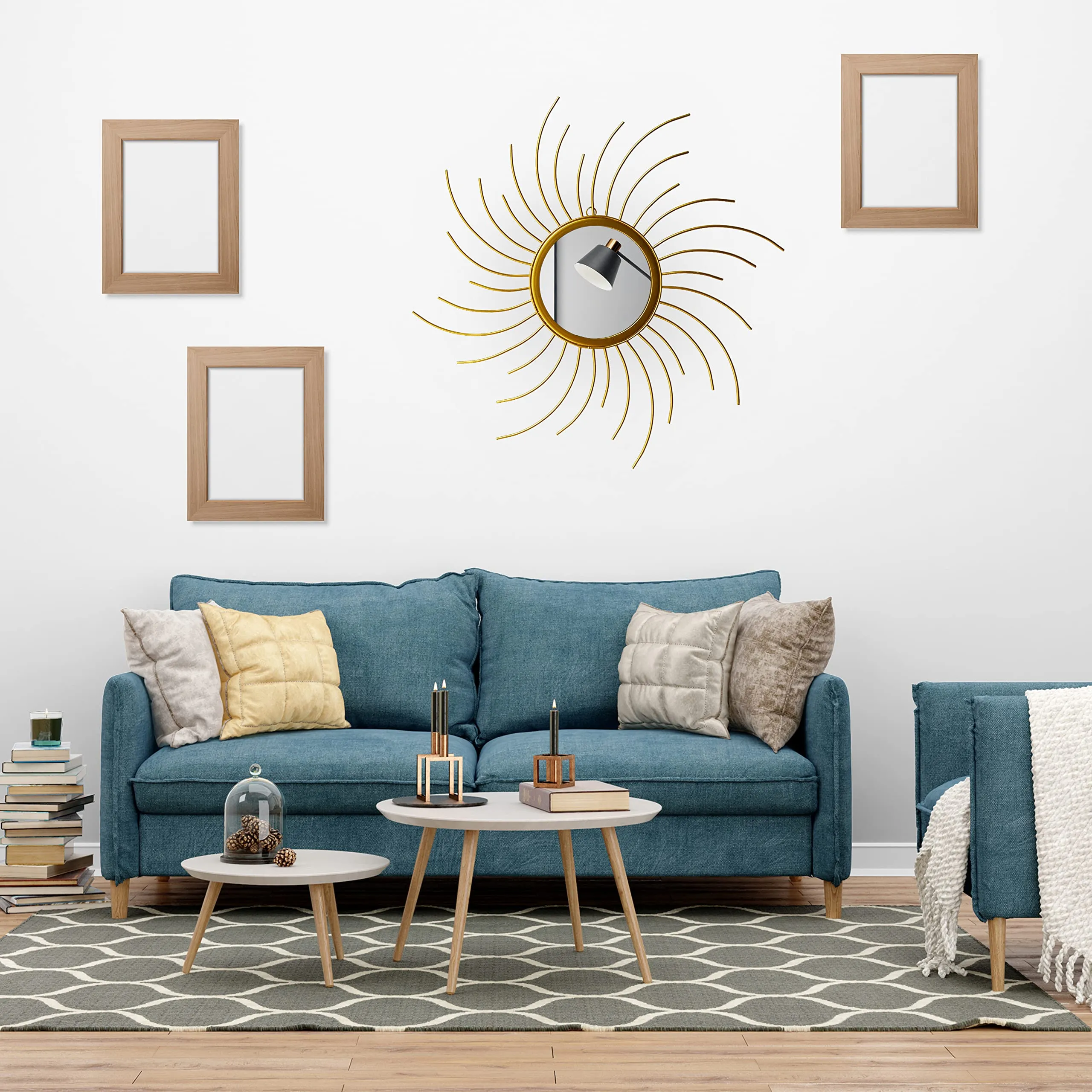 Furnish Craft Round Glass Steel Wall Mirror (34 x 34 inch, Gold), Framed