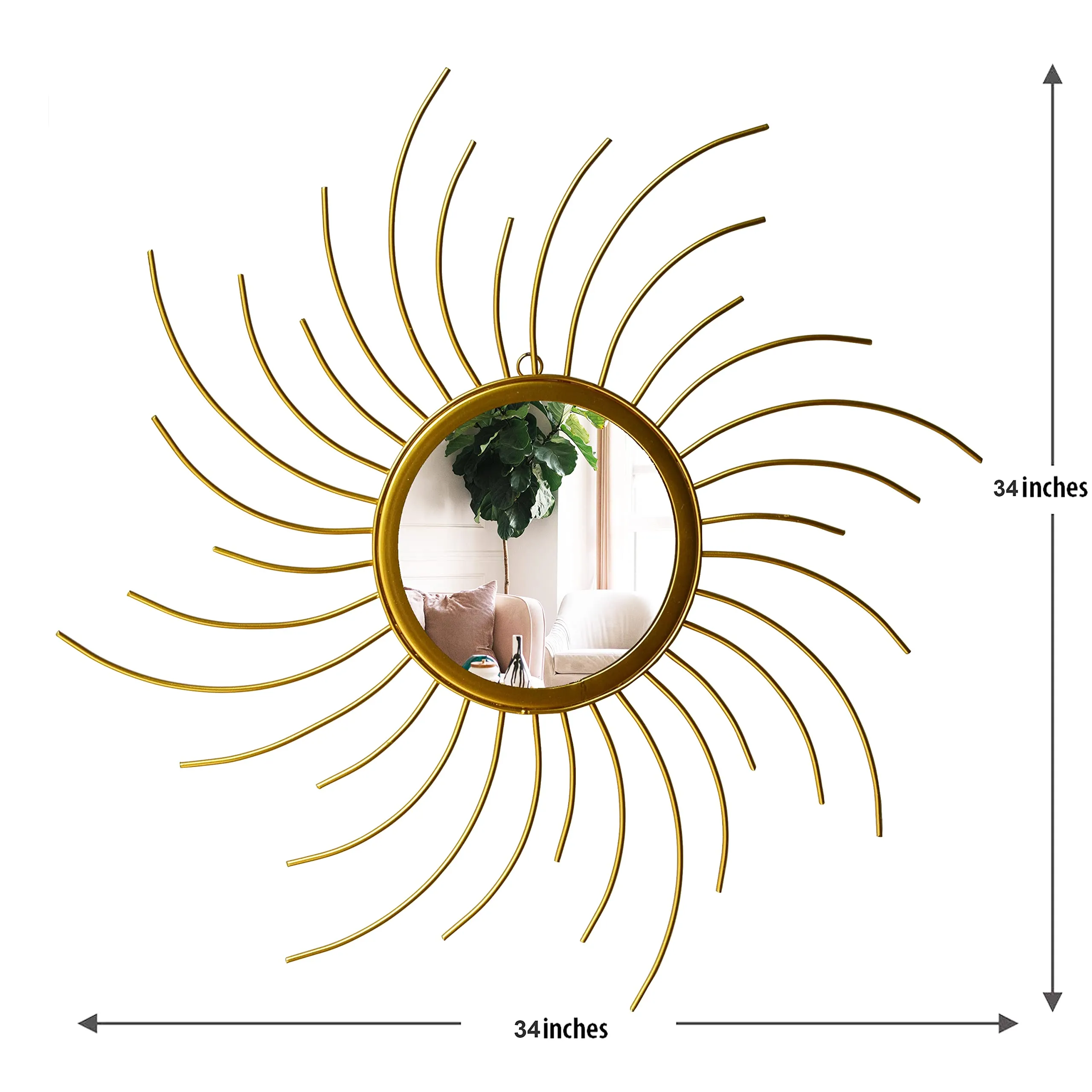 Furnish Craft Round Glass Steel Wall Mirror (34 x 34 inch, Gold), Framed