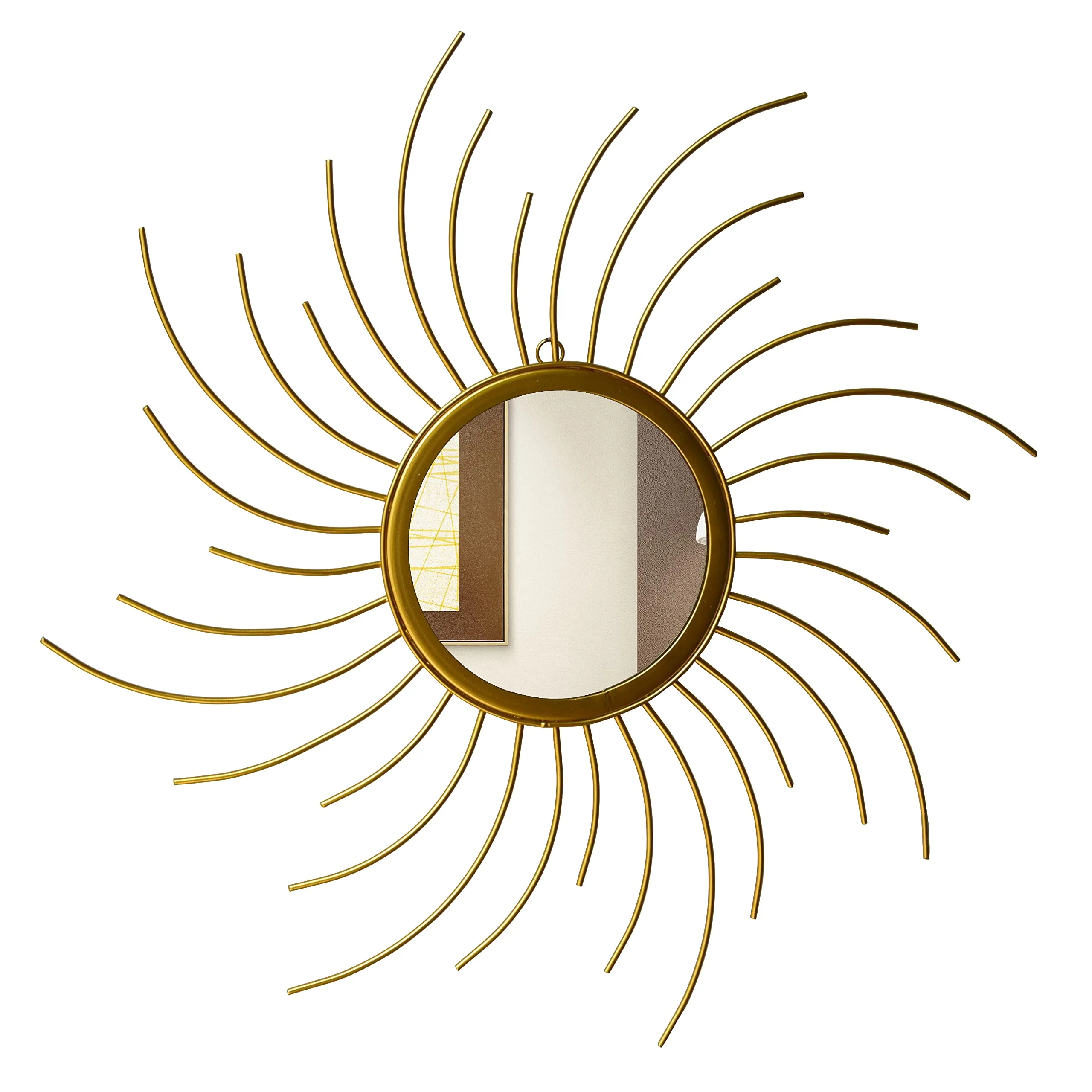 Furnish Craft Round Glass Steel Wall Mirror (34 x 34 inch, Gold), Framed
