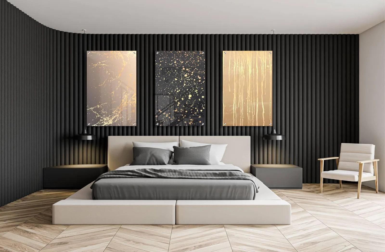 Golden Artwork Set of 3 Prints Modern Wall Art Modern Artwork