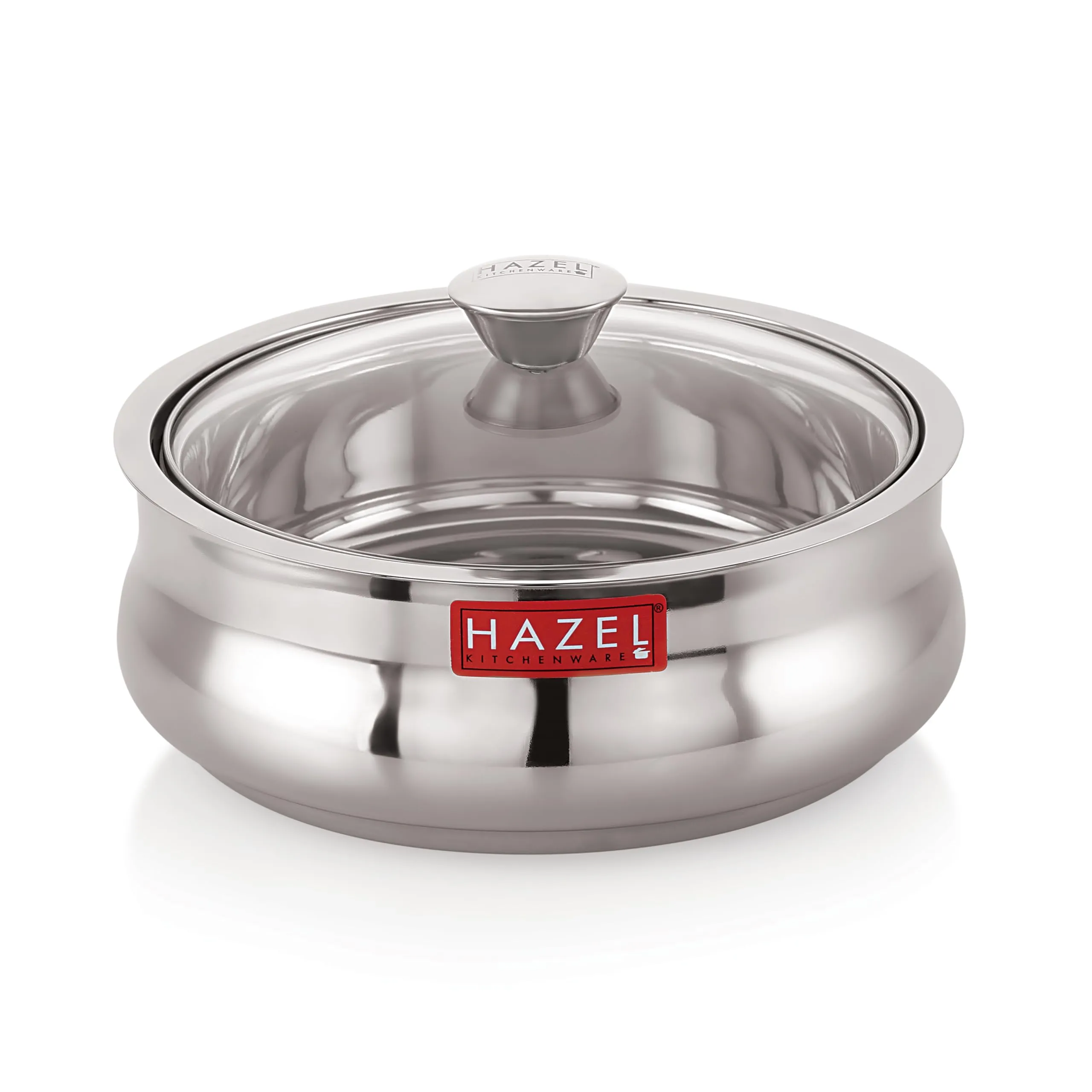 HAZEL Stainless Steel Casserole for Roti with Glass Lid | 1250 ml Chapati Casserole with Transparent Lid | Steel Roti Dabba for Serving | Hotcase for Food Serving