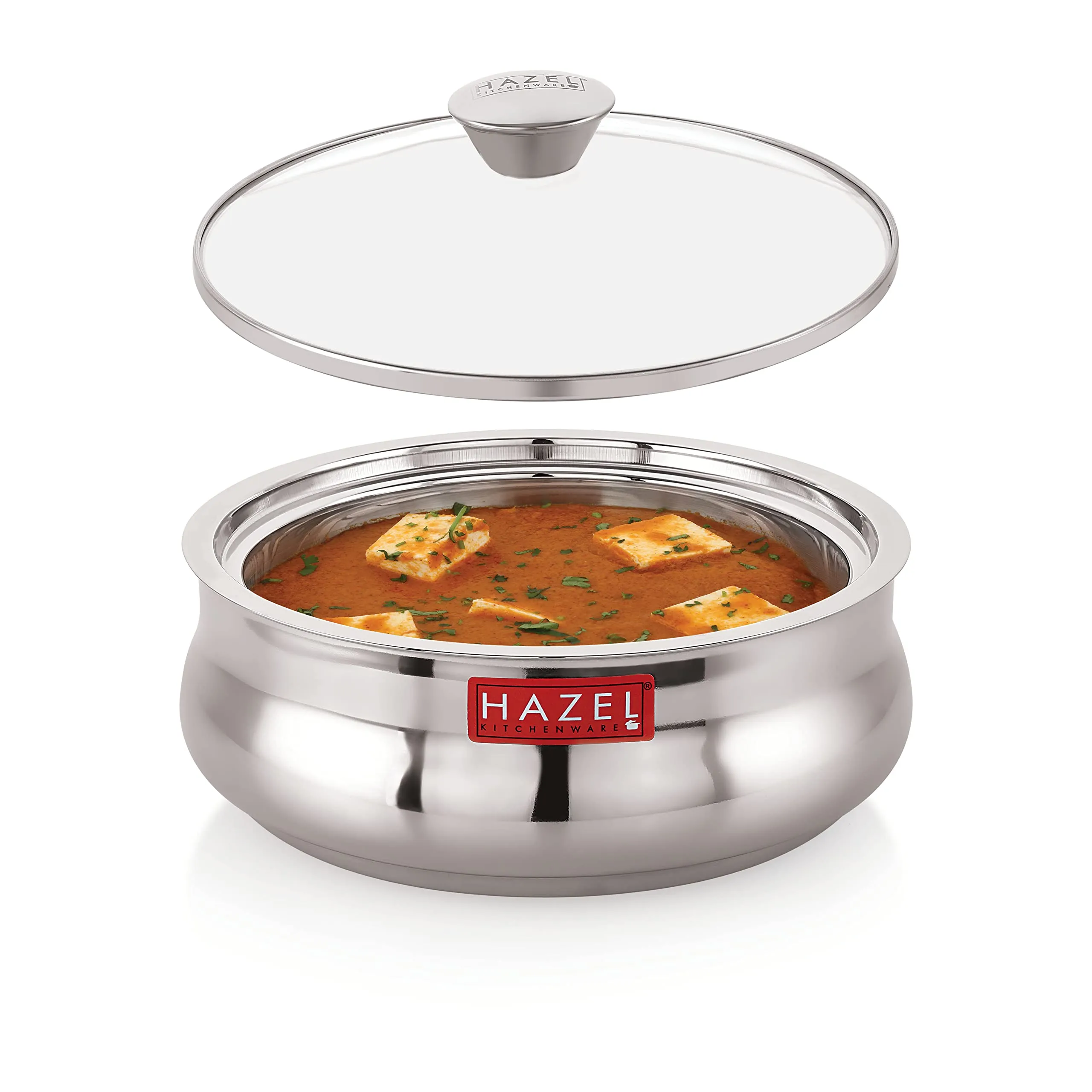 HAZEL Stainless Steel Casserole for Roti with Glass Lid | 1250 ml Chapati Casserole with Transparent Lid | Steel Roti Dabba for Serving | Hotcase for Food Serving