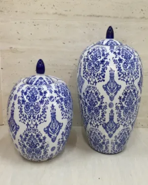 Hera Blue and White Vases Set of 2 - Angie Homes