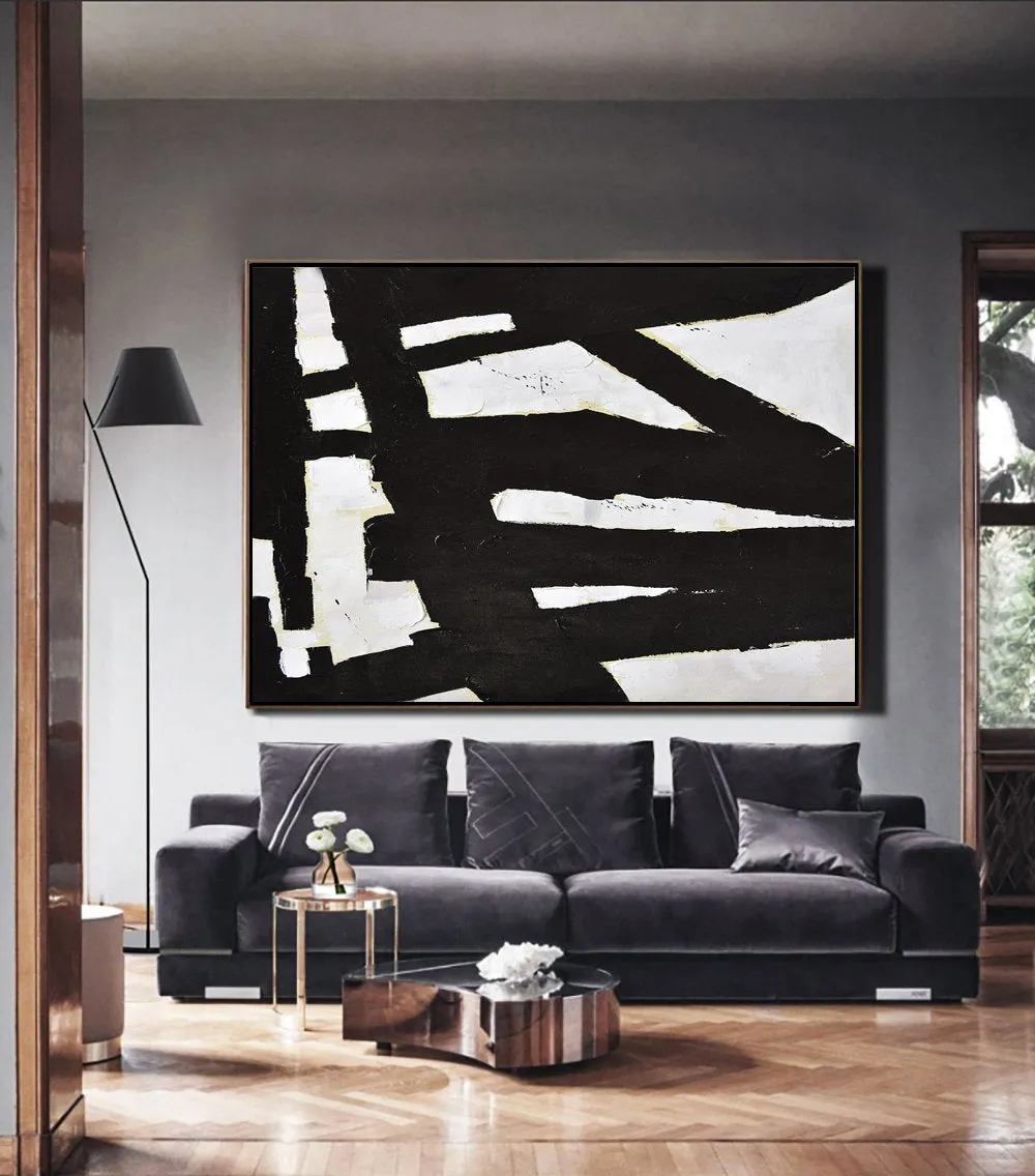 Horizontal Black and White Minimalist Art Modern Minimal Painting Yp067