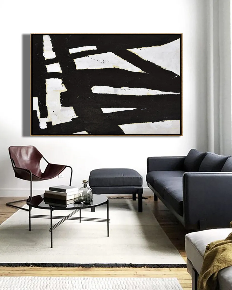 Horizontal Black and White Minimalist Art Modern Minimal Painting Yp067