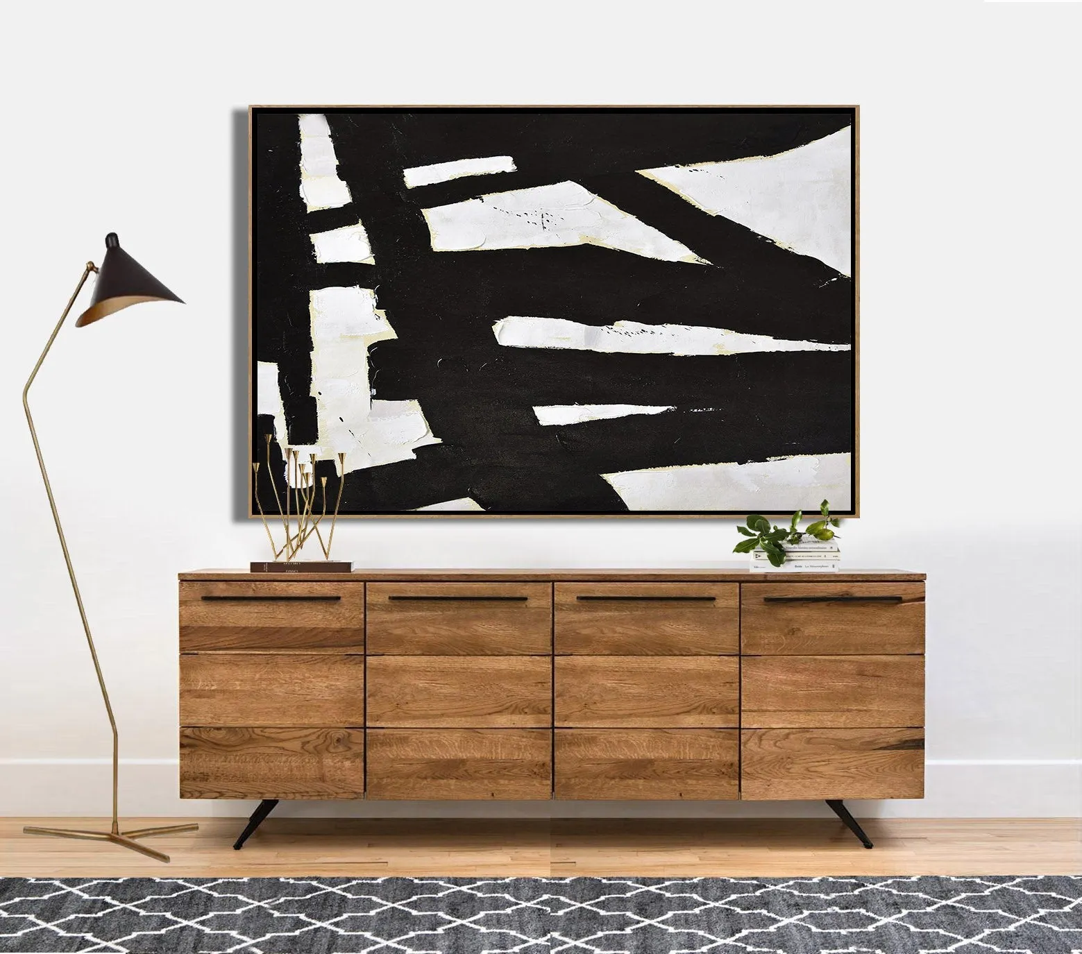 Horizontal Black and White Minimalist Art Modern Minimal Painting Yp067