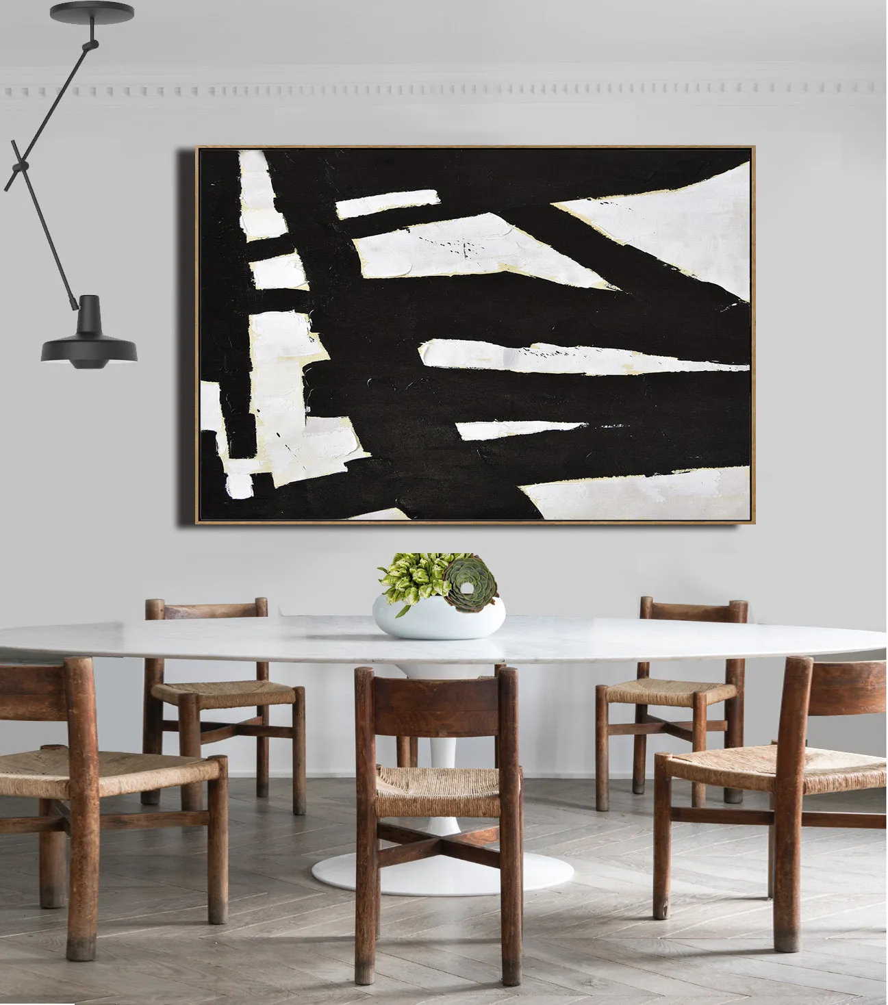 Horizontal Black and White Minimalist Art Modern Minimal Painting Yp067