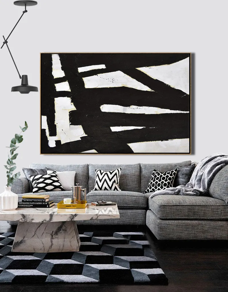Horizontal Black and White Minimalist Art Modern Minimal Painting Yp067