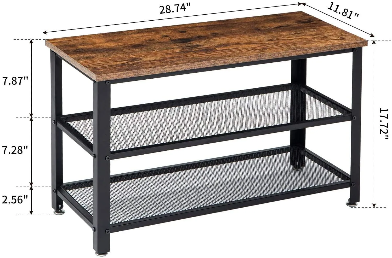 INDIDECOR 45435 Classic Shoe Bench, 3-Tier Industrial Shoe Rack Bench with 2 Mesh Shelves, Shoe Storage Organizer for Entryway Hall, Sturdy and pre Assembled - Black