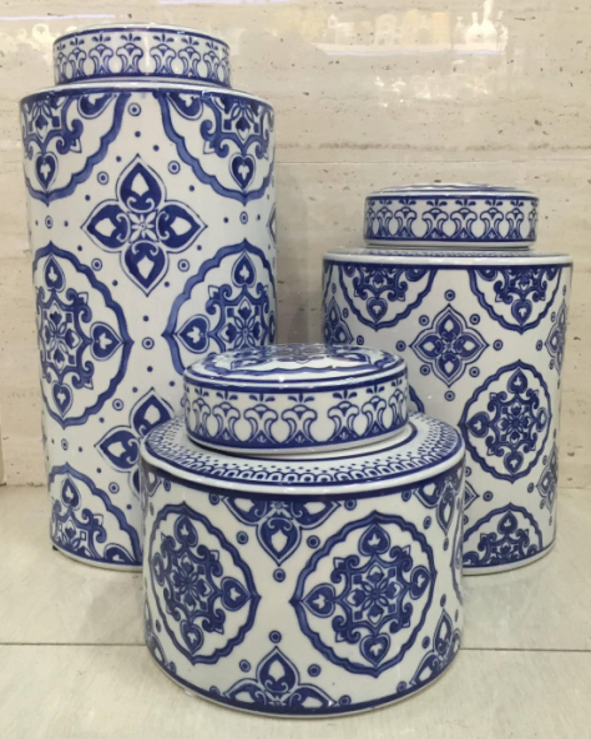 Java Blue and White Vases Set of 3 - Angie Homes
